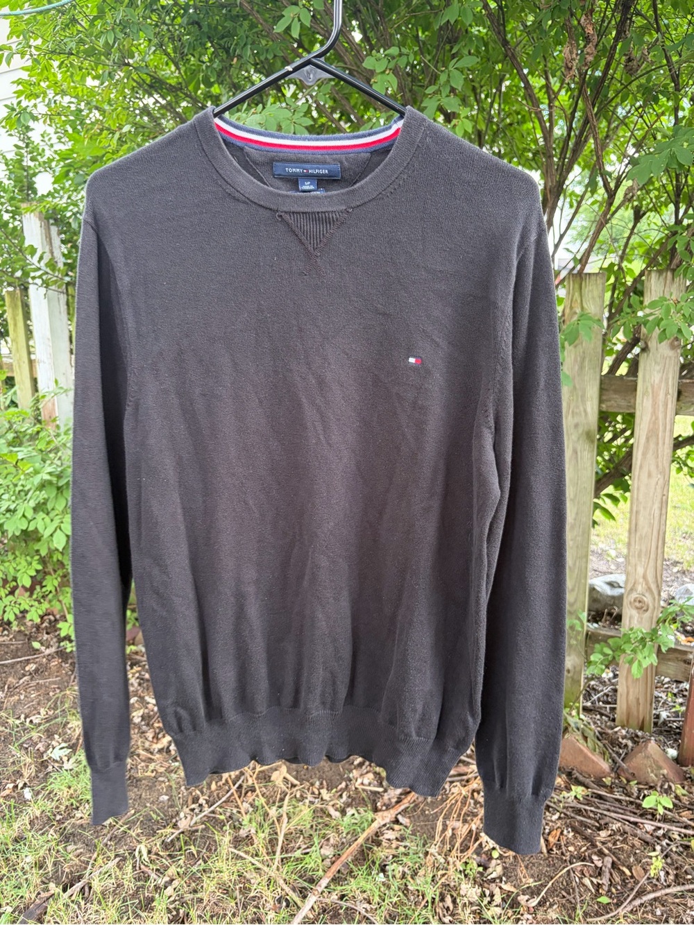 Tommy Hilfiger Men’s Black Crewneck Sweater with Flag Accent